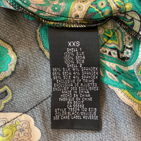 bebe 100% silk, black and green Kimono Dress. XXS - Picture 8 of 8